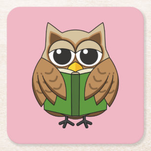 Niedlicher Bookworm Owl Reading Book Cartoon Rechteckiger Pappuntersetzer