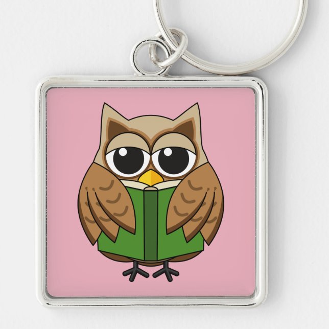 Niedlicher Bookworm Owl Reading Book Cartoon Schlüsselanhänger (Vorne)