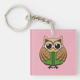 Niedlicher Bookworm Owl Reading Book Cartoon Schlüsselanhänger