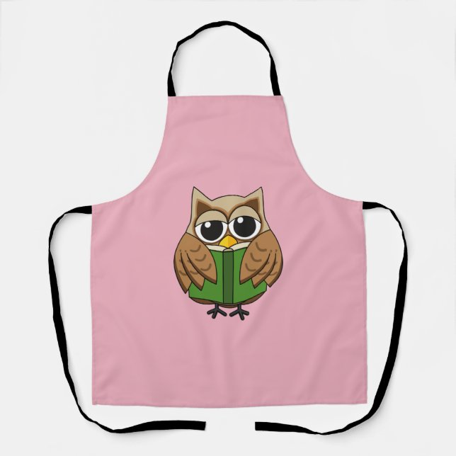 Niedlicher Bookworm Owl Reading Book Cartoon Schürze (Vorderseite)