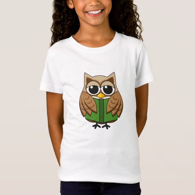 Niedlicher Bookworm Owl Reading Book Cartoon T-Shirt (Vorderseite)