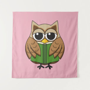 Niedlicher Bookworm Owl Reading Book Cartoon Wandteppich