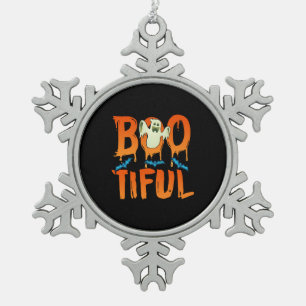 Niedlicher Bootiful Ghost Bootiful Funny Beautiful Schneeflocken Zinn-Ornament