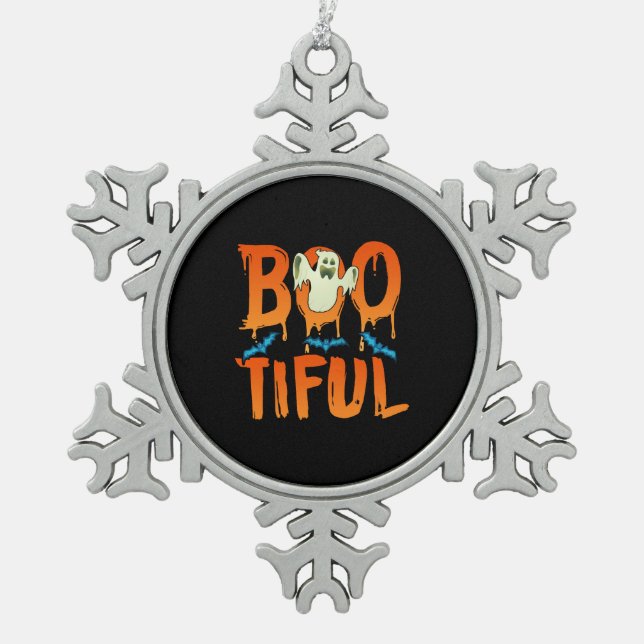 Niedlicher Bootiful Ghost Bootiful Funny Beautiful Schneeflocken Zinn-Ornament (Vorderseite)
