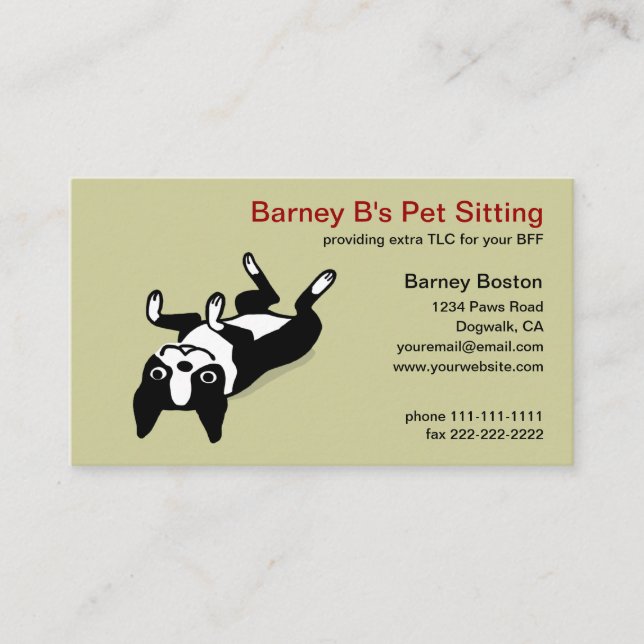 Niedlicher Boston Terrier Cartoon Dog - Tierpflege Visitenkarte (Vorderseite)
