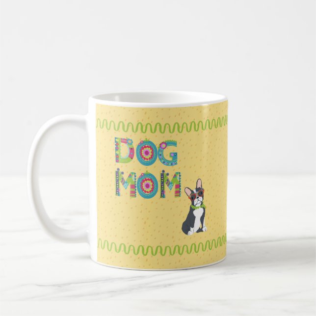Niedlicher Boston Terrier Fun farbenfroher Name    Kaffeetasse (Links)