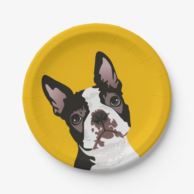 Niedlicher Boston-Terrier-Hund für Pappteller (Vorderseite)