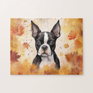 Niedlicher Boston Terrier Hund/Herbst/Herbst Puzzle