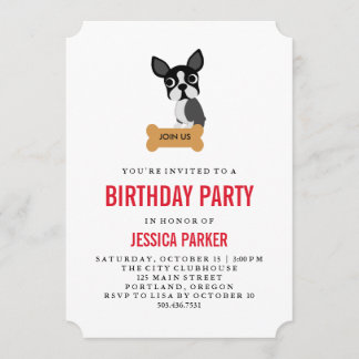 Niedlicher Boston-Terrier mit Einladung