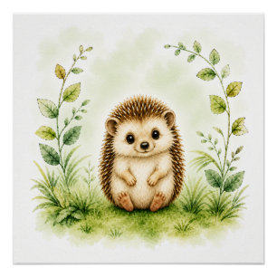 Niedlicher botanischer Wasserfarben-Igel Wildlife Poster