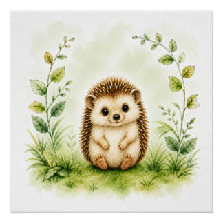 Niedlicher botanischer Wasserfarben-Igel Wildlife Poster