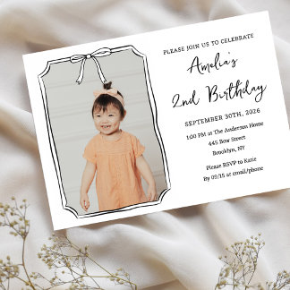 Niedlicher Bow Einfaches Foto Schwarzweiß Kinderge Einladung