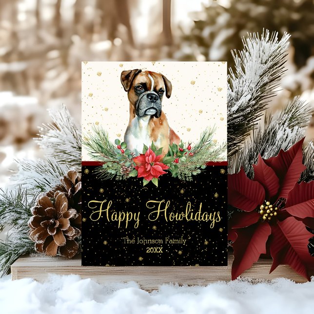 Niedlicher Boxer Dog Happy Howlidays Feiertagskarte (Von Creator hochgeladen)