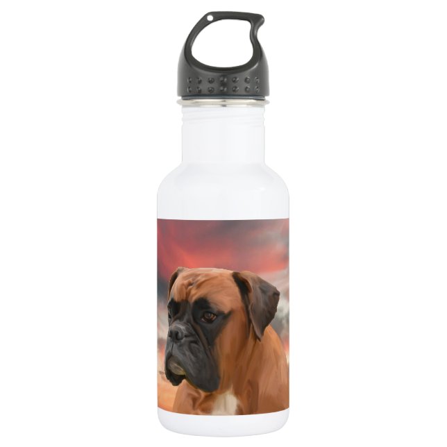 Niedlicher Boxer Hund Aquarellmalerei Art Edelstahlflasche (Vorderseite)