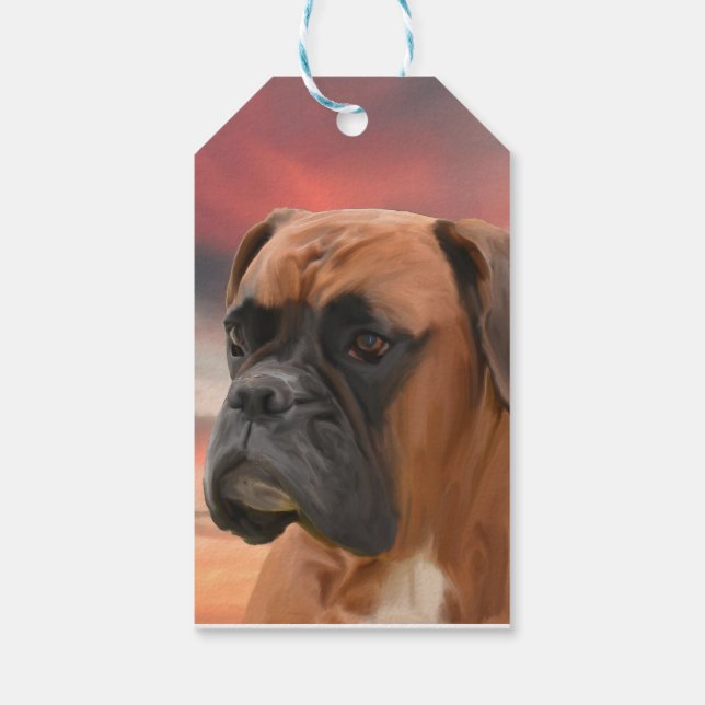 Niedlicher Boxer Hund Aquarellmalerei Art Geschenkanhänger (Rückseite)
