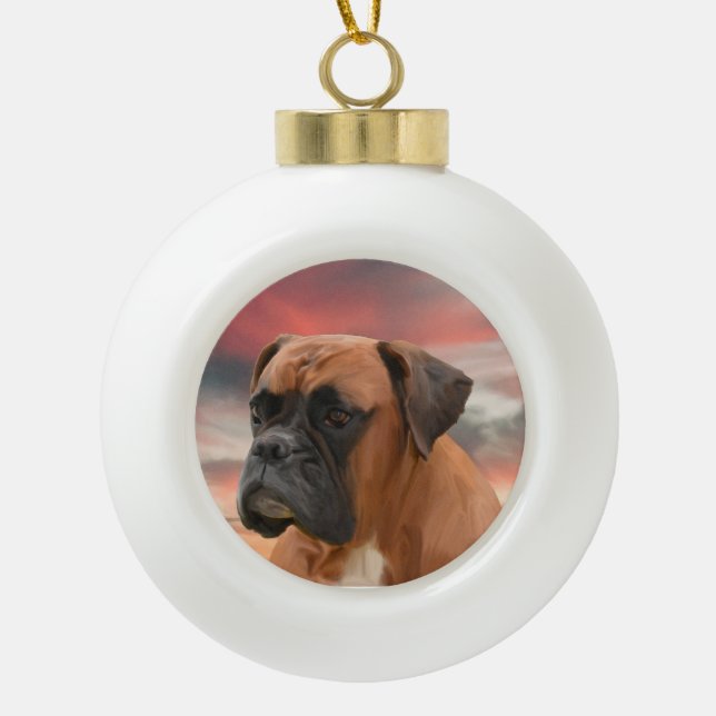 Niedlicher Boxer Hund Aquarellmalerei Art Keramik Kugel-Ornament (Vorderseite)