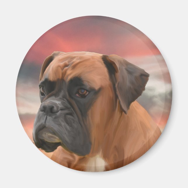 Niedlicher Boxer Hund Aquarellmalerei Art Magnet (Vorne)