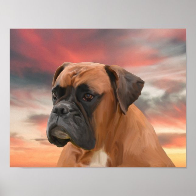 Niedlicher Boxer Hund Aquarellmalerei Art Poster (Vorne)