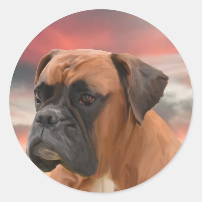 Niedlicher Boxer Hund Aquarellmalerei Art Runder Aufkleber (Vorderseite)