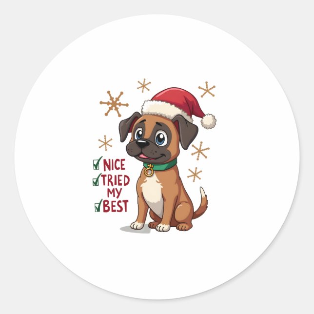 Niedlicher Boxer Hund Weihnachten Nizza mein Beste Runder Aufkleber (Vorderseite)