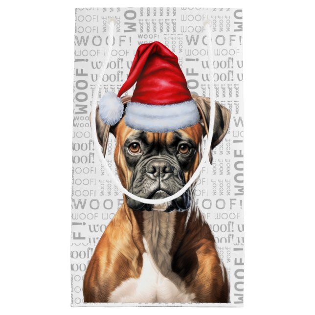 Niedlicher Boxer Weihnachts-Hund Holiday Woof Word Kleine Geschenktüte (Vorderseite)