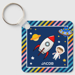 Niedlicher Boy Astronaut Weltraumraketenraum Kinde Schlüsselanhänger