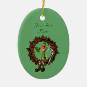 Niedlicher Boy Elf Poinsettia Wreath Keramik Ornament