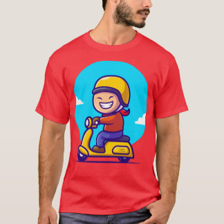 Niedlicher Boy Riding Scooter Cartoon T-Shirt