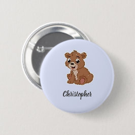 Niedlicher Braunbär blau Button