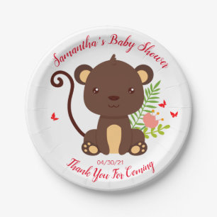 Niedlicher brauner Affe mit rosa Blume Kinderdusch Pappteller