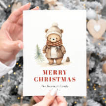 Niedlicher brauner Bär Frohe Weihnachtsfeiertag Po