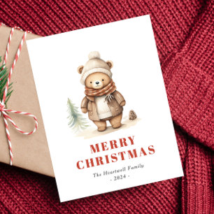 Niedlicher brauner Bär Frohe Weihnachtsfeiertag Po Feiertagspostkarte