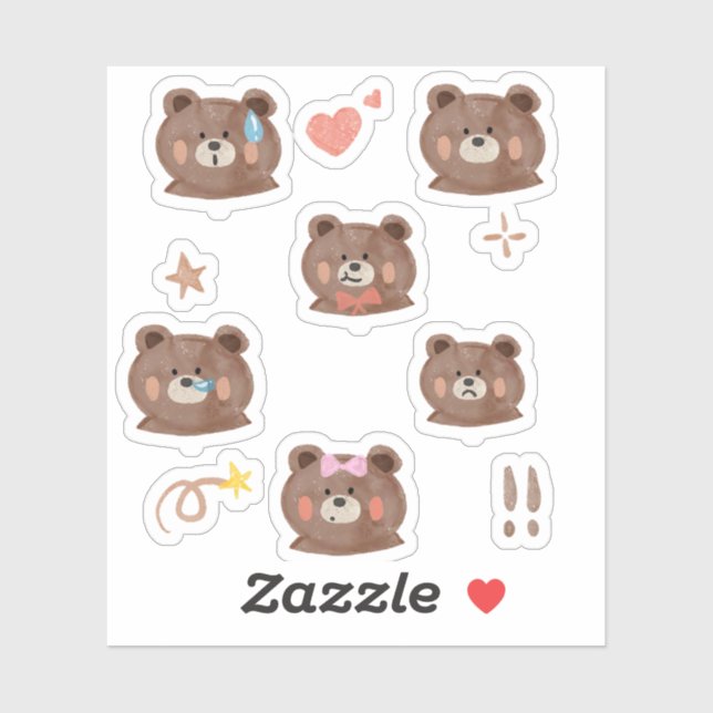 Niedlicher brauner Bär gegenüber Wasserfarben Clip Aufkleber (Blatt)