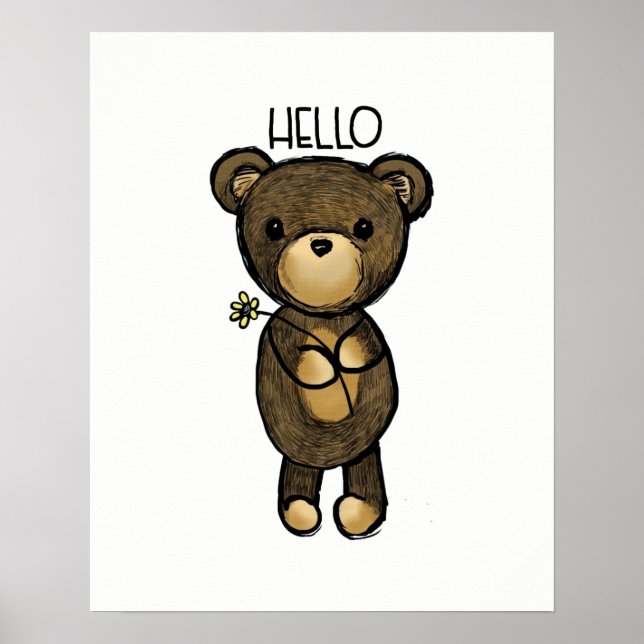 Niedlicher brauner Bär mit gelber Blume Poster (Vorne)
