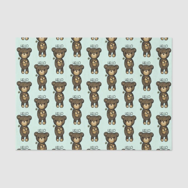 Niedlicher brauner Bär mit gelber Blume Seidenpapier (Vorderseite)