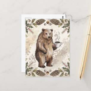 Niedlicher brauner Bär mit Kaffee Postkarte