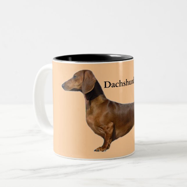 Niedlicher brauner Dackel Zweifarbige Tasse (Vorderseite Links)