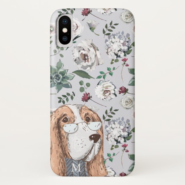 Niedlicher brauner Hipster Hund mit Blume und Mono Case-Mate iPhone Hülle (Rückseite)