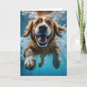 Niedlicher brauner Hund Unterwasser Baden Blaues W Karte