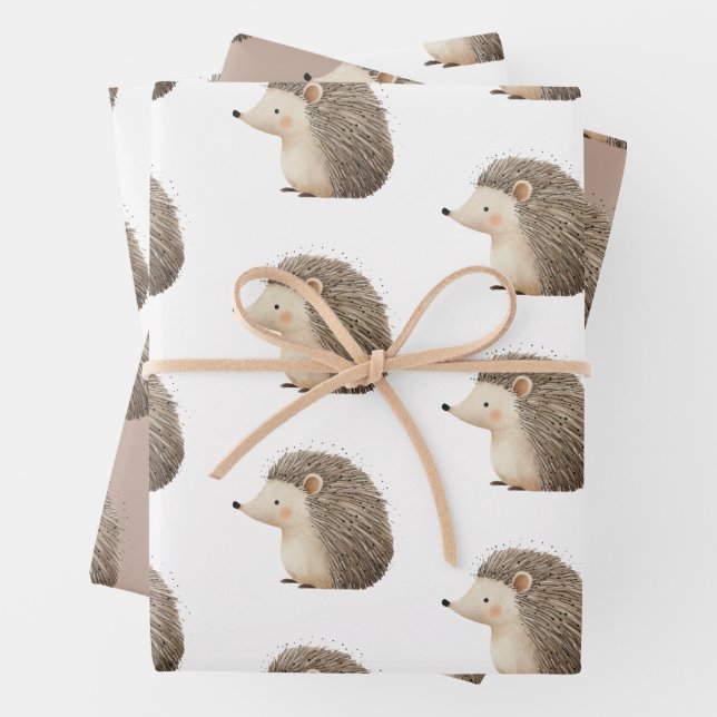 Niedlicher brauner Igel Geschenkpapier Set (Beispiel)