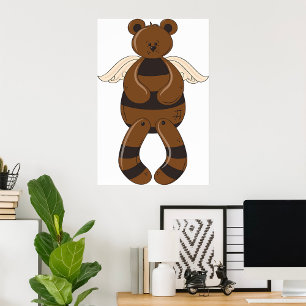Niedlicher brauner Teddy-Bär mit Angel Wings Poster