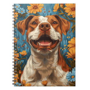 Niedlicher brauner und weißer Hund und Blume Notizblock