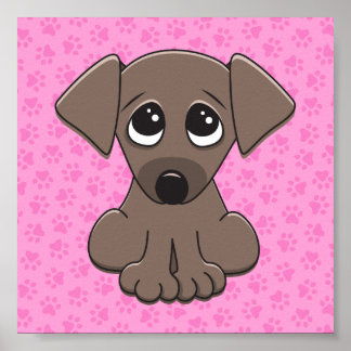 Niedlicher brauner Welpenhund auf rosa Pfoten druc Poster