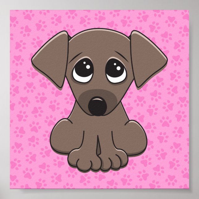 Niedlicher brauner Welpenhund auf rosa Pfoten druc Poster