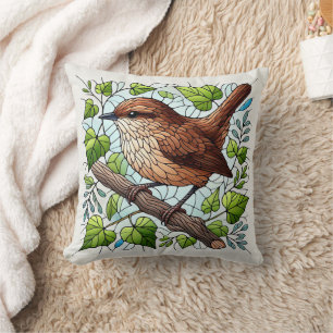 Niedlicher brauner Wren-gestanzter Glass-Look, bea Kissen