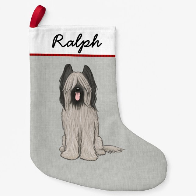 Niedlicher Briard Cartoon-Hundepersonalisierten Kleiner Weihnachtsstrumpf (Vorderseite)