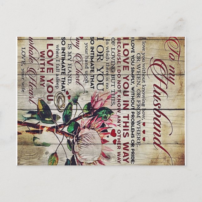 Niedlicher Brief an Ehemann | Liebliches Geschenk  Ankündigungspostkarte (Vorderseite)