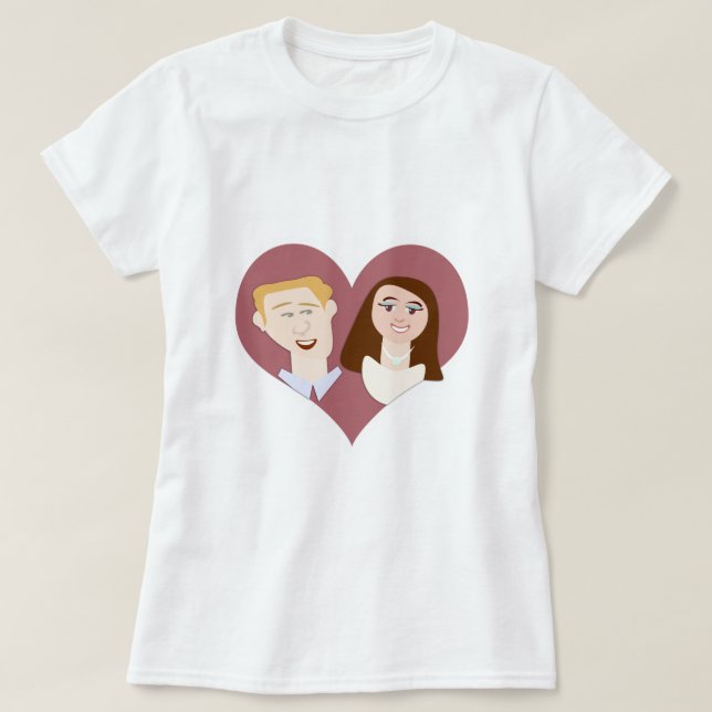 Niedlicher britischer Couple Royal Cartoon Liebe D T-Shirt (Design vorne)