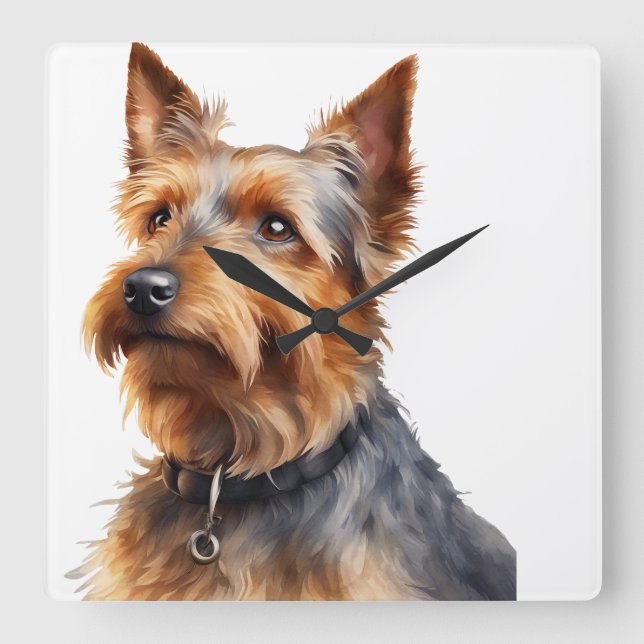 NIEDLICHER BROWN & GRAY AUSTRALISCHER TERRIERENHUN QUADRATISCHE WANDUHR (Vorderseite)