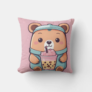 Niedlicher Bubble Tea Bear Illustration - Kawaii S Kissen